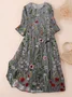 Women Floral Three Quarter Sleeve Spring/Fall Printing Dress Crew Neck Daily Casual Maxi Classic H-Line Dress