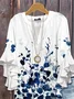 Women Floral Half Sleeve Shirt Summer Printing V Neck Daily Casual Top