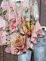 Women Floral Half Sleeve Shirt Summer Printing V Neck Daily Casual Top