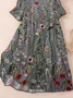 Women Floral Three Quarter Sleeve Spring/Fall Printing Dress Crew Neck Daily Casual Maxi Classic H-Line Dress