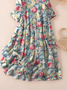 Women Floral Three Quarter Sleeve Spring/Fall Printing Dress Crew Neck Daily Casual Maxi Classic H-Line Dress