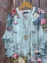 Women Floral Half Sleeve Shirt Summer Printing V Neck Daily Casual Top