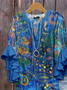 Women Floral Half Sleeve Shirt Summer Printing V Neck Daily Casual Top