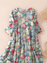 Women Floral Three Quarter Sleeve Spring/Fall Printing Dress Crew Neck Daily Casual Maxi Classic H-Line Dress