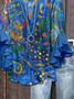 Women Floral Half Sleeve Shirt Summer Printing V Neck Daily Casual Top