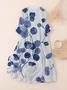 Women Floral Three Quarter Sleeve Spring/Fall Printing Dress Crew Neck Daily Casual Maxi Classic H-Line Dress