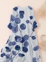 Women Floral Three Quarter Sleeve Spring/Fall Printing Dress Crew Neck Daily Casual Maxi Classic H-Line Dress
