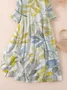 Women Floral Three Quarter Sleeve Spring/Fall Printing Dress Crew Neck Daily Casual Maxi Classic H-Line Dress