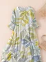 Women Floral Three Quarter Sleeve Spring/Fall Printing Dress Crew Neck Daily Casual Maxi Classic H-Line Dress