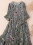 Women Floral Three Quarter Sleeve Spring/Fall Printing Dress Crew Neck Daily Casual Maxi Classic H-Line Dress