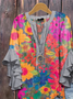 Women Floral Half Sleeve Shirt Summer Printing V Neck Daily Casual Top