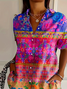 Women Floral Short Sleeve Shirt Summer Printing Shirt Collar Daily Casual Top