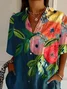 Women Floral Short Sleeve Shirt Summer Printing Shirt Collar Daily Casual Top
