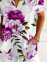 Women Floral Short Sleeve Shirt Summer Printing Shirt Collar Daily Casual Top