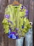 Women Floral Half Sleeve Shirt Summer Printing V Neck Daily Casual Top