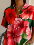 Women Floral Short Sleeve Shirt Summer Printing Shirt Collar Daily Casual Top