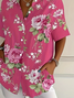 Women Floral Short Sleeve Shirt Summer Printing Shirt Collar Daily Casual Top