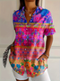 Women Floral Short Sleeve Shirt Summer Printing Shirt Collar Daily Casual Top