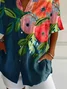 Women Floral Short Sleeve Shirt Summer Printing Shirt Collar Daily Casual Top