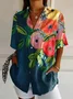 Women Floral Short Sleeve Shirt Summer Printing Shirt Collar Daily Casual Top