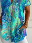 Women Abstract Short Sleeve Shirt Summer Printing Shirt Collar Daily Casual Top