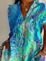 Women Abstract Short Sleeve Shirt Summer Printing Shirt Collar Daily Casual Top