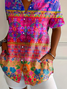 Women Floral Short Sleeve Shirt Summer Printing Shirt Collar Daily Casual Top