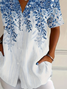 Women Floral Short Sleeve Shirt Summer Printing Shirt Collar Daily Casual Top