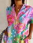 Women Floral Short Sleeve Shirt Summer Printing Shirt Collar Daily Casual Top