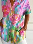 Women Floral Short Sleeve Shirt Summer Printing Shirt Collar Daily Casual Top