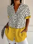Women Abstract Polka Dots Short Sleeve Shirt Summer Printing Shirt Collar Daily Casual Top