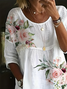 Women Floral Half Sleeve Shirt Summer Printing Crew Neck Daily Casual Top