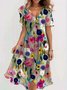 Women Floral Short Sleeve Summer Printing Dress V Neck Daily Vintage Maxi Ruffle Skirt A-Line Dress
