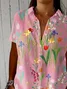 Women Floral Short Sleeve Shirt Summer Printing Shirt Collar Daily Casual Top