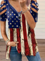 Women Independence Day (Flag) Short Sleeve Tee T-shirt V Neck Printing Vintage Summer Tunic Top