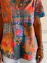 Women Floral Short Sleeve Shirt Summer Printing Shirt Collar Daily Casual Top