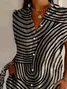 Women Abstract Stripes Short Sleeve Shirt Summer Printing Shirt Collar Daily Casual Top