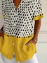 Women Abstract Polka Dots Short Sleeve Shirt Summer Printing Shirt Collar Daily Casual Top