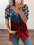 Women Independence Day (Flag) Short Sleeve Tee T-shirt V Neck Printing Vintage Summer Tunic Top