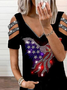 Women Independence Day (Flag) Short Sleeve Tee T-shirt V Neck Printing Vintage Summer Tunic Top