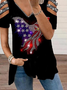 Women Independence Day (Flag) Short Sleeve Tee T-shirt V Neck Printing Vintage Summer Tunic Top