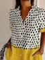 Women Abstract Polka Dots Short Sleeve Shirt Summer Printing Shirt Collar Daily Casual Top