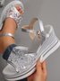 Women Summer Sandals High Heels Wedge Heels Thick Bottom Platform 2025 New Korean Version One-word Buckle Mesh Diamond Splicing Fish Mouth Thick Bottom Platform Shoes