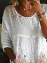 Women Floral Half Sleeve Shirt Summer Printing Crew Neck Daily Casual Top