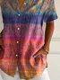 Women Floral Short Sleeve Shirt Summer Printing Shirt Collar Daily Casual Top
