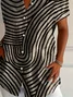 Women Abstract Stripes Short Sleeve Shirt Summer Printing Shirt Collar Daily Casual Top