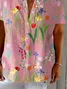 Women Floral Short Sleeve Shirt Summer Printing Shirt Collar Daily Casual Top