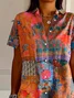 Women Floral Short Sleeve Shirt Summer Printing Shirt Collar Daily Casual Top