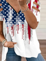 Women Independence Day (Flag) Short Sleeve Tee T-shirt V Neck Printing Vintage Summer Tunic Top