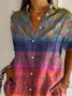 Women Floral Short Sleeve Shirt Summer Printing Shirt Collar Daily Casual Top